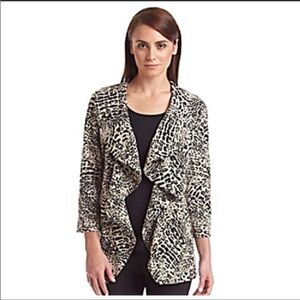 Women's Black and Cream Animal Print Open-Front Jacket